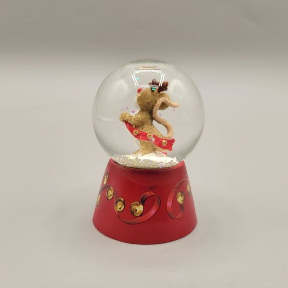 Charming Tails Snow Globe Glitter Red Figurine Reindeer Mouse - Picture 3 of 9